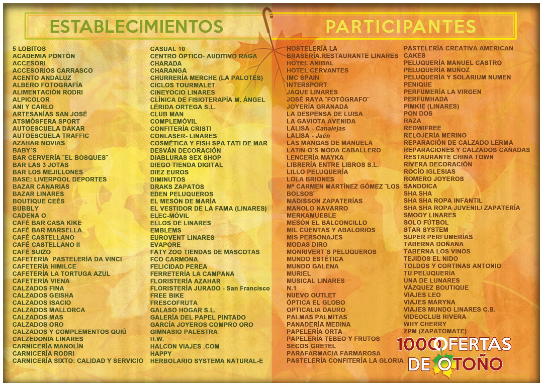 Establecimientos participantes en la campaña  Mil Ofertas De Otoño - Linares, 15 de noviembre de 2013