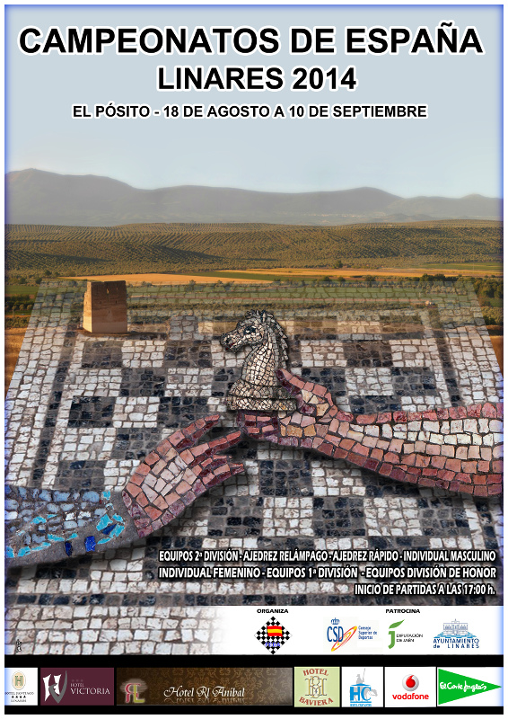 cartel campeonatos de España de ajedrez en Linares del 18 de agosto al 10 de septiembre de 2014