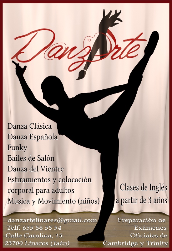 cartel Danzarte Linares. Escuela de Danza, Música, Artes, e Idiomas - Clave diseño