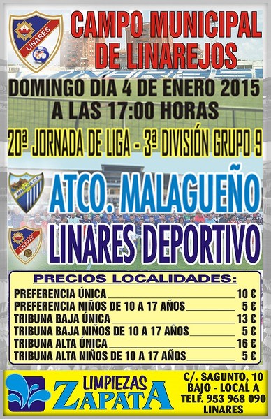 cartel partido Linares Deportivo - Atlético Malagueño