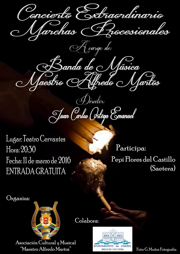 cartel del Concierto Extraordinario de Marchas Procesionales - Agrupación Maestro Alfredo Martos - Linares 2016