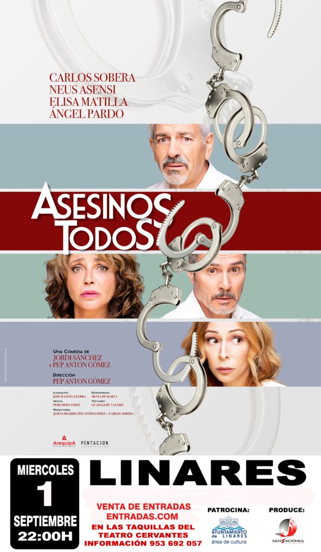 cartel de "Asesinos Todos" el 1 septiembre en el Teatro Cervantes de Linares